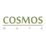 Logo of Cosmos Maya, featuring the words "COSMOS" in green capital letters placed above a horizontal red line, with the word "MAYA" in smaller, spaced-out red capital letters below the line on a white background, evoking a sense of home and familiarity.