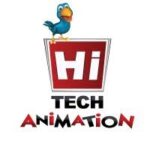 Logo of "Hi-Tech Animation" featuring a cartoon blue bird standing atop a red and white shield-like shape with the word "Hi" in bold white letters. Below, the words "Tech Animation" are written in black and red stylized fonts, creating a welcoming home for creativity and innovation.