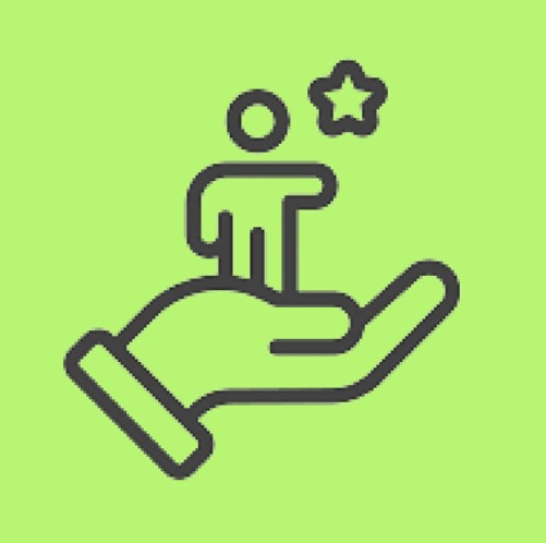 Icon depicting excellent customer service with a human figure on an open hand and a star overhead - 3webindia.com